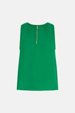 Karen Millen Zip Front Woven Shell Top -Karen Millen shop green zip front woven shell top 2