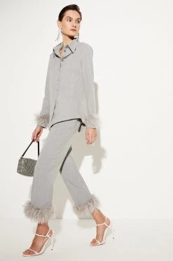 Karen Millen Feather Hem Tailored Cropped Slim Leg Trouser -Karen Millen shop grey marl feather hem tailored cropped slim leg trouser 2