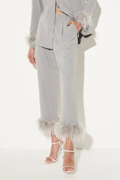 Karen Millen Feather Hem Tailored Cropped Slim Leg Trouser -Karen Millen shop grey marl feather hem tailored cropped slim leg trouser 3