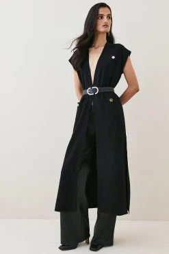 Karen Millen Wool Blend Edge To Edge Maxi Knit Cardigan -Karen Millen shop grey wool blend edge to edge maxi knit cardigan 1