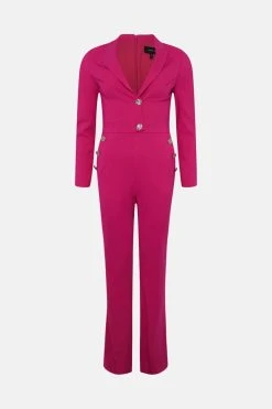 Karen Millen Compact Viscose Tailored Button Jumpsuit