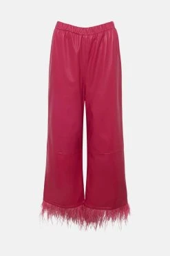 Karen Millen Leather Feather Hem Trouser -Karen Millen shop hot pink leather feather hem trouser 3
