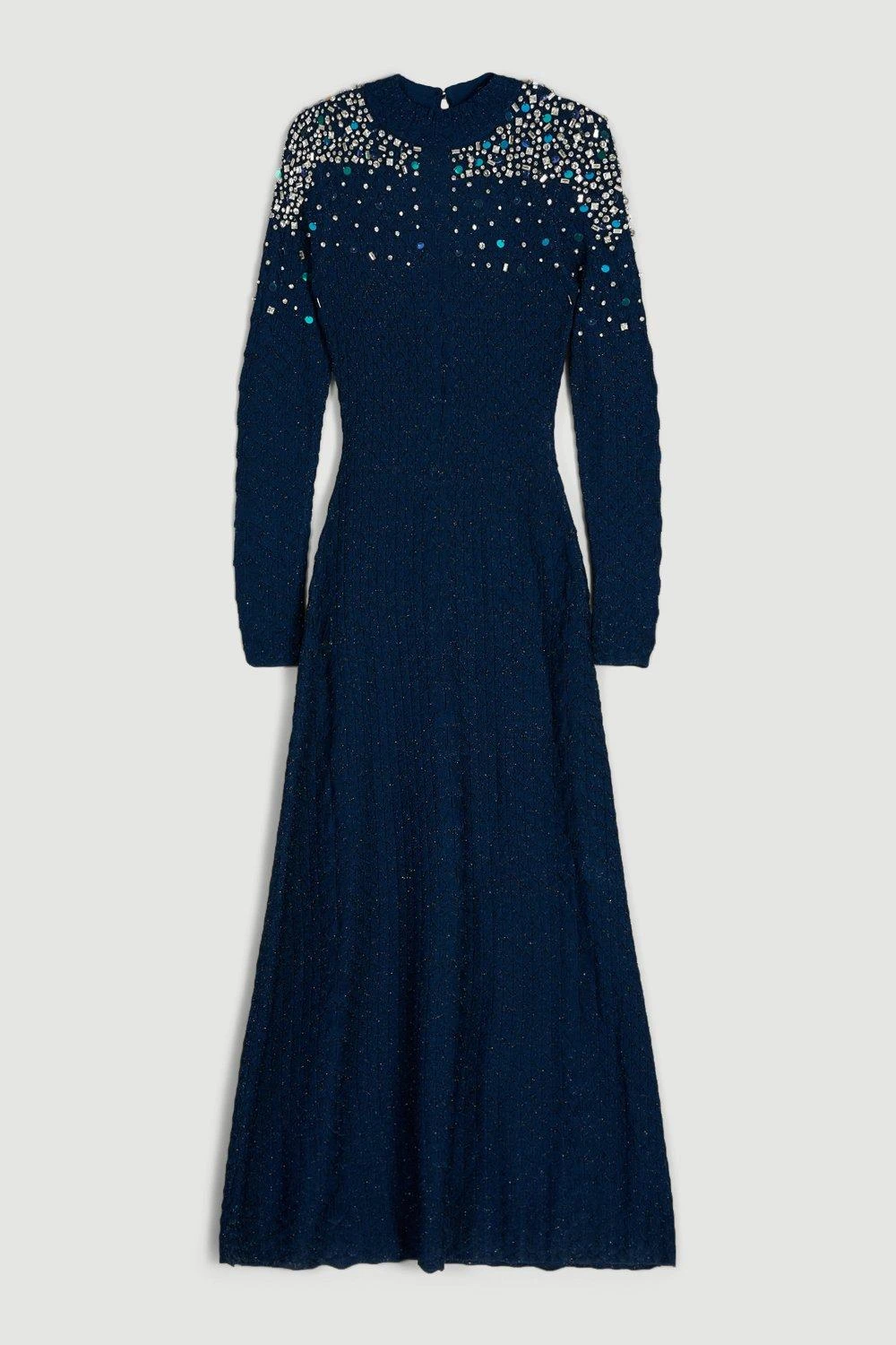 Karen Millen Crystal Embellished Scale Stitch Knit Maxi Dress 4 Karen Millen Crystal Embellished Scale Stitch Knit Maxi Dress - Image 2