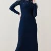 Karen Millen Crystal Embellished Scale Stitch Knit Maxi Dress -Karen Millen shop ink crystal embellished scale stitch knit maxi dress