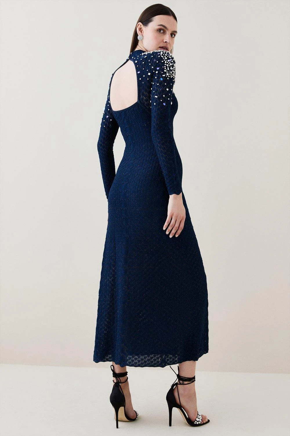 Karen Millen Crystal Embellished Scale Stitch Knit Maxi Dress 5 Karen Millen Crystal Embellished Scale Stitch Knit Maxi Dress - Image 3