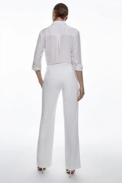 Karen Millen Compact Stretch Contrast Panel Detail Flared Trouser 11 Karen Millen Compact Stretch Contrast Panel Detail Flared Trouser -Karen Millen shop ivory compact stretch contrast panel detail flared trouser 3