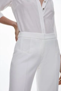Karen Millen Compact Stretch Contrast Panel Detail Flared Trouser 12 Karen Millen Compact Stretch Contrast Panel Detail Flared Trouser -Karen Millen shop ivory compact stretch contrast panel detail flared trouser 4