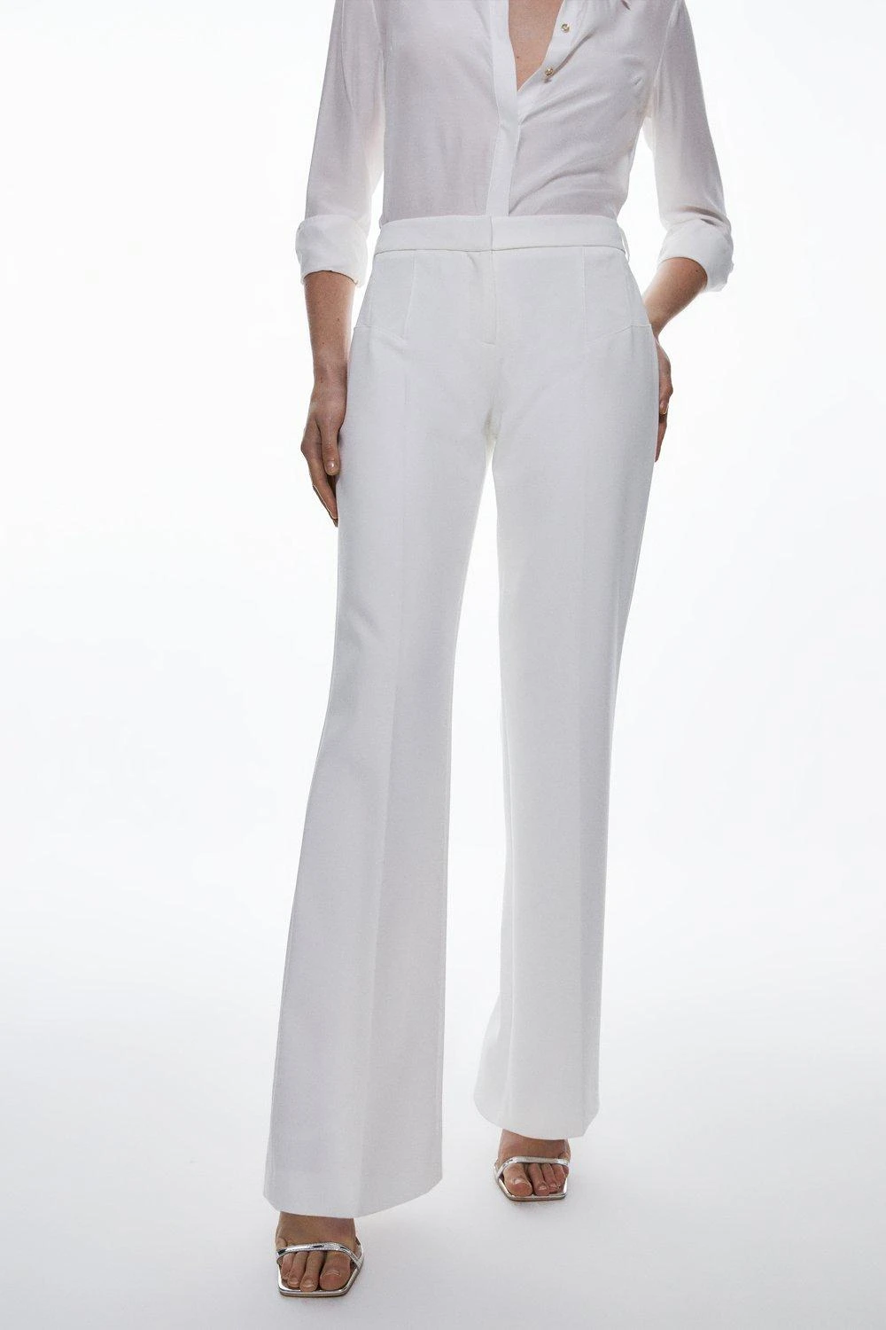 Karen Millen Compact Stretch Contrast Panel Detail Flared Trouser 3 Karen Millen Compact Stretch Contrast Panel Detail Flared Trouser
