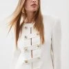 Karen Millen Compact Stretch Military Strong Shoulder Blazer -Karen Millen shop ivory compact stretch military strong shoulder blazer