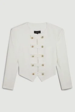 Karen Millen Compact Stretch Military Strong Shoulder Blazer -Karen Millen shop ivory compact stretch military strong shoulder blazer 2