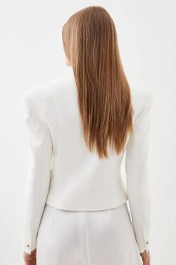 Karen Millen Compact Stretch Military Strong Shoulder Blazer -Karen Millen shop ivory compact stretch military strong shoulder blazer 3