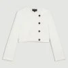 Karen Millen Compact Stretch Tab Detail Crop Jacket -Karen Millen shop ivory compact stretch tab detail crop jacket