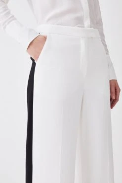 Karen Millen Compact Viscose Contrast Panelled Wide Leg Trouser -Karen Millen shop ivory compact viscose contrast panelled wide leg trouser 2