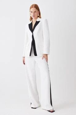 Karen Millen Compact Viscose Contrast Panelled Wide Leg Trouser -Karen Millen shop ivory compact viscose contrast panelled wide leg trouser 3