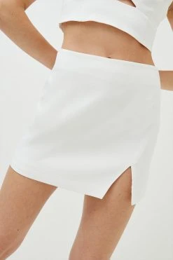 Karen Millen Compact Viscose Mini Skirt -Karen Millen shop ivory compact viscose mini skirt 2