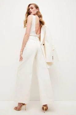 Karen Millen Cotton Snaffle Trim Wide Leg Trouser