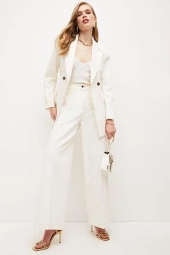 Karen Millen Cotton Snaffle Trim Wide Leg Trouser -Karen Millen shop ivory cotton snaffle trim wide leg trouser 1 4