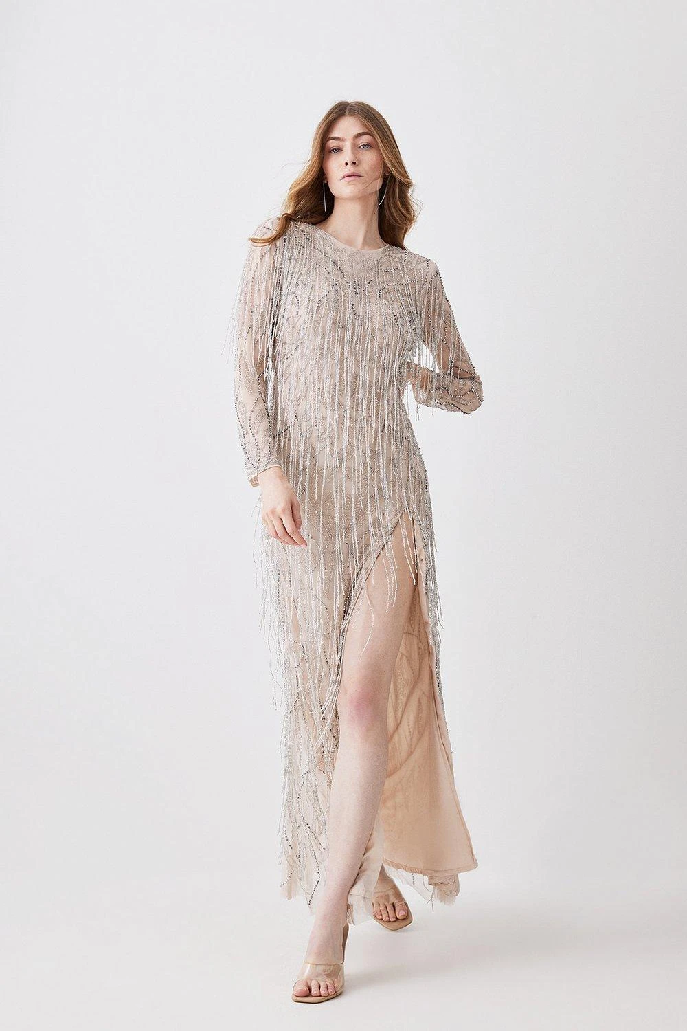 Karen Millen Crystal Embellished Fringed Maxi Dress 4 Karen Millen Crystal Embellished Fringed Maxi Dress - Image 2