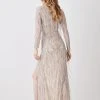 Karen Millen Crystal Embellished Fringed Maxi Dress -Karen Millen shop ivory crystal embellished fringed maxi dress