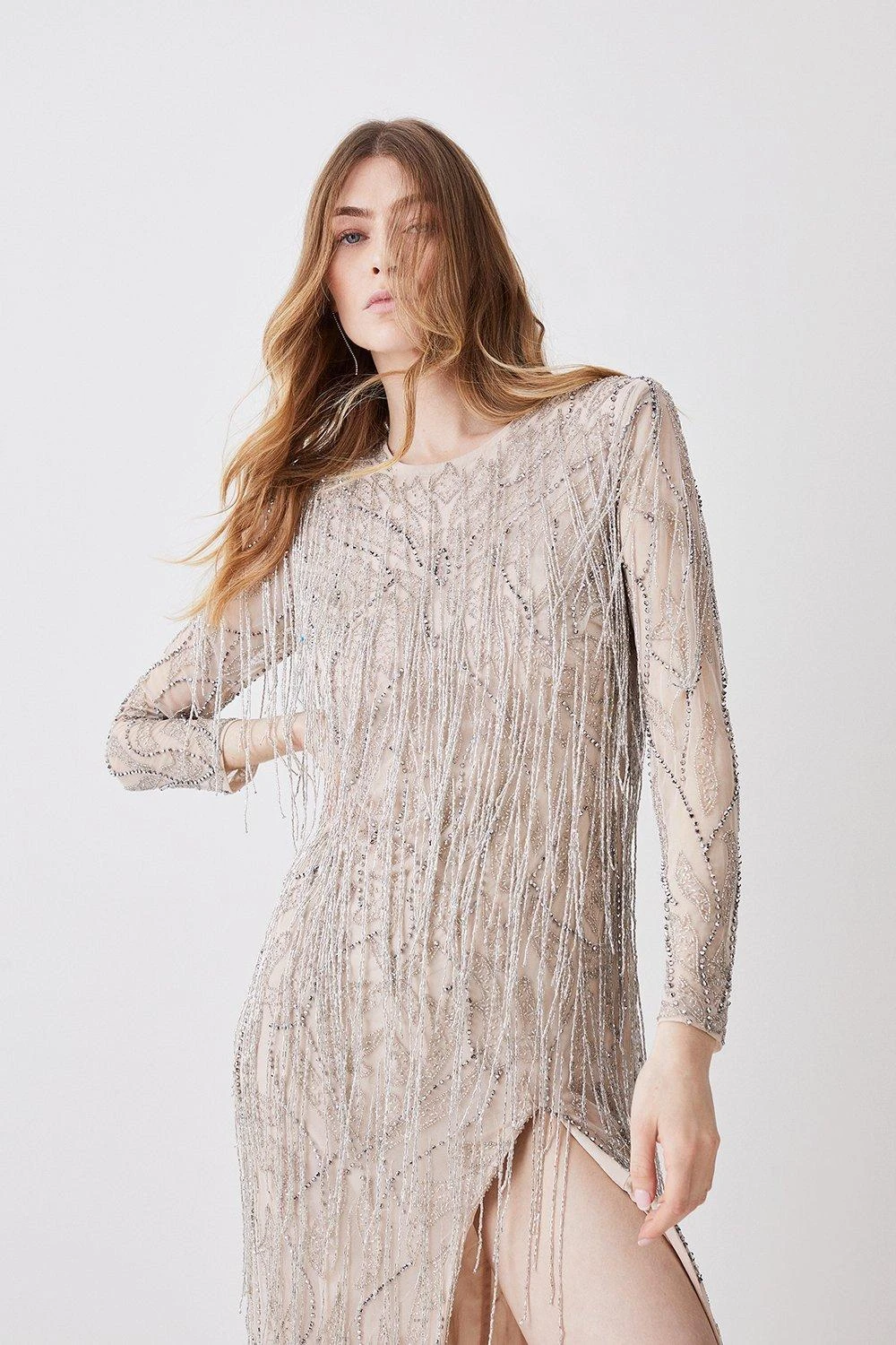 Karen Millen Crystal Embellished Fringed Maxi Dress 5 Karen Millen Crystal Embellished Fringed Maxi Dress - Image 3