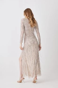 Karen Millen Crystal Embellished Fringed Maxi Dress