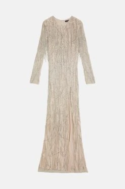 Karen Millen Crystal Embellished Fringed Maxi Dress 13 Karen Millen Crystal Embellished Fringed Maxi Dress -Karen Millen shop ivory crystal embellished fringed maxi dress 4