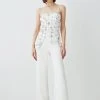 Karen Millen Crystal Embellished Woven Jumpsuit -Karen Millen shop ivory crystal embellished woven jumpsuit