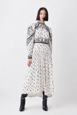 Karen Millen Embroidered Cornelli Tape Woven Dress -Karen Millen shop ivory embroidered cornelli tape woven dress 2