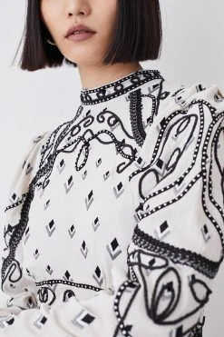 Karen Millen Embroidered Cornelli Tape Woven Dress -Karen Millen shop ivory embroidered cornelli tape woven dress 3