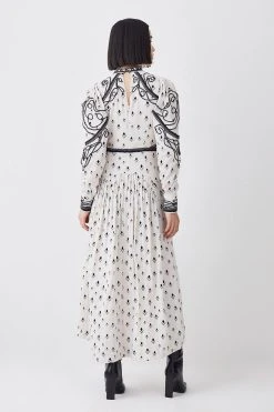 Karen Millen Embroidered Cornelli Tape Woven Dress -Karen Millen shop ivory embroidered cornelli tape woven dress 4