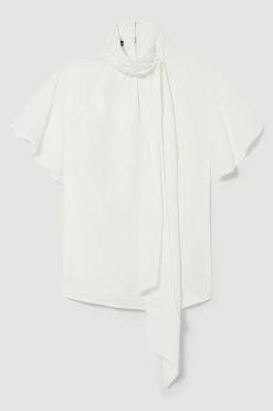 Karen Millen Georgette Tie Neck Woven Blouse 8 Karen Millen Georgette Tie Neck Woven Blouse -Karen Millen shop ivory georgette tie neck woven blouse 2