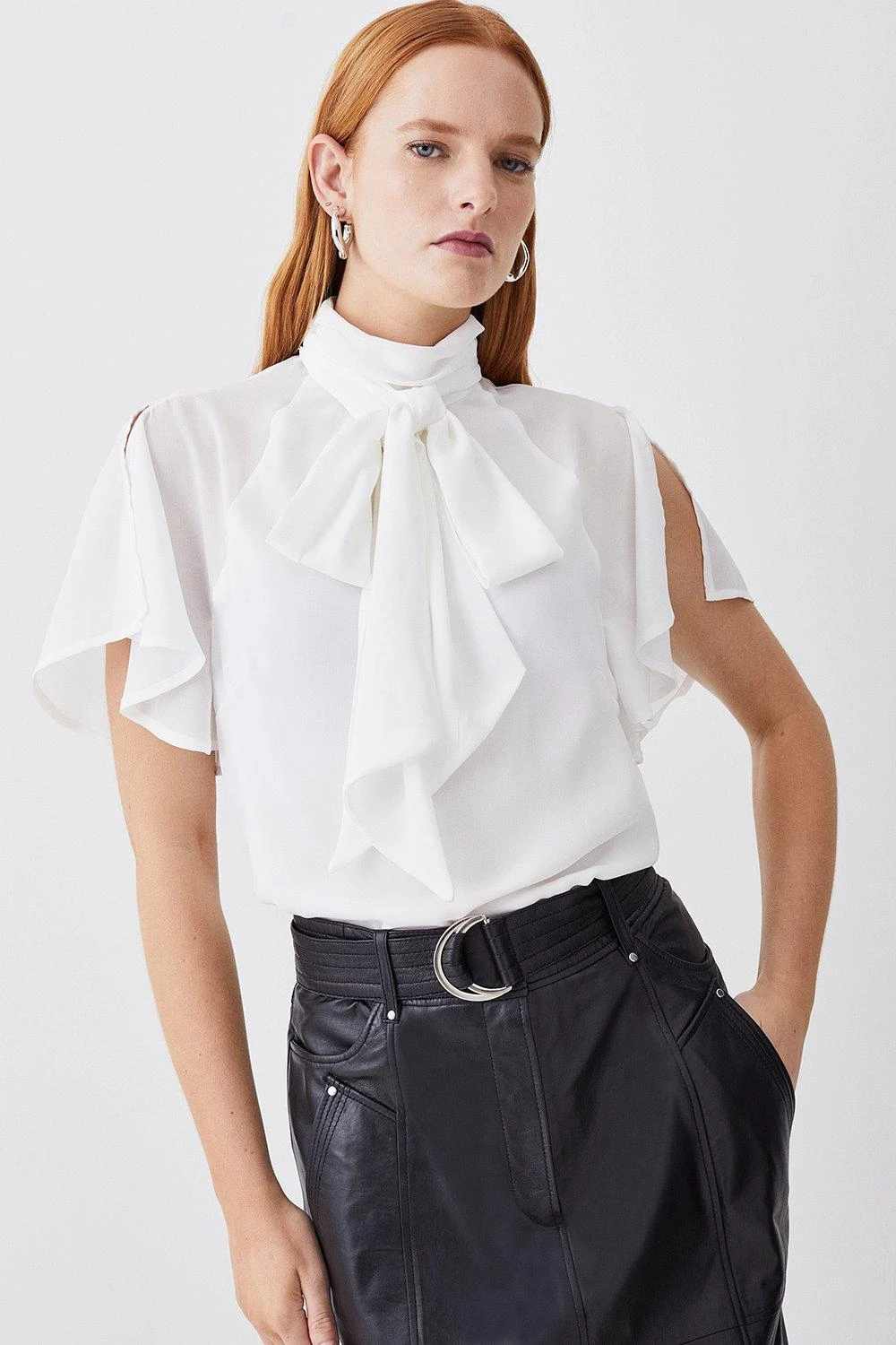 Karen Millen Georgette Tie Neck Woven Blouse 3 Karen Millen Georgette Tie Neck Woven Blouse