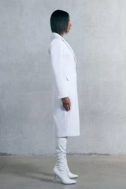 Karen Millen Italian Luxe Finish Wool Cashmere Blend Hourglass Midi Coat -Karen Millen shop ivory italian luxe finish wool cashmere blend hourglass midi coat 1 2