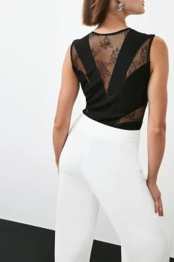 Karen Millen Lace Front Diamante Detail Bodysuit -Karen Millen shop ivory lace front diamante detail bodysuit 1