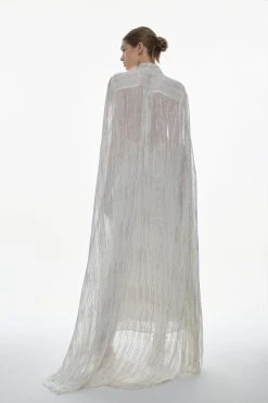Karen Millen Metallic Sheer Maxi Cape 10 Karen Millen Metallic Sheer Maxi Cape -Karen Millen shop ivory metallic sheer maxi cape 3