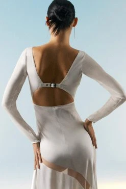 Karen Millen OOTO LONDON Sheer Panneled Long Sleeve Woven Maxi Dress -Karen Millen shop ivory ooto london sheer panneled long sleeve woven maxi dress 1