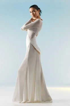 Karen Millen OOTO LONDON Sheer Panneled Long Sleeve Woven Maxi Dress -Karen Millen shop ivory ooto london sheer panneled long sleeve woven maxi dress 2