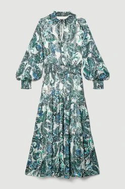 Karen Millen Paisley Shirred Detail Woven Maxi Dress