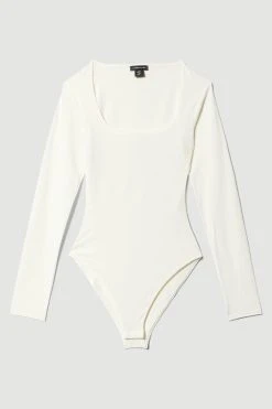 Karen Millen Slinky Square Neck Jersey Bodysuit -Karen Millen shop ivory slinky square neck jersey bodysuit 2