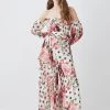 Karen Millen Spot Floral Chiffon Bardot Wide Leg Jumpsuit -Karen Millen shop ivory spot floral chiffon bardot wide leg jumpsuit