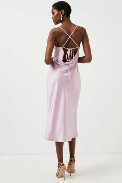 Karen Millen Petite Hammered Satin Cowl Woven Slip Dress 8 Karen Millen Petite Hammered Satin Cowl Woven Slip Dress -Karen Millen shop lilac petite hammered satin cowl woven slip dress 2