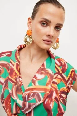 Karen Millen Chain Cowl Neck Woven Top -Karen Millen shop lime chain cowl neck woven top 2