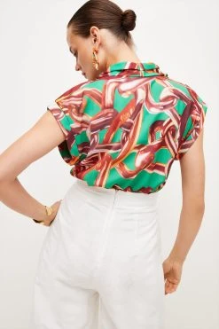 Karen Millen Chain Cowl Neck Woven Top -Karen Millen shop lime chain cowl neck woven top 3