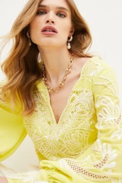 Karen Millen Cutwork Beaded Drama Sleeve Woven Top