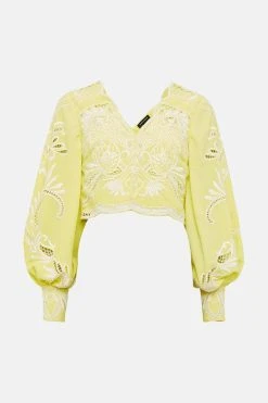 Karen Millen Cutwork Beaded Drama Sleeve Woven Top -Karen Millen shop lime cutwork beaded drama sleeve woven top 3