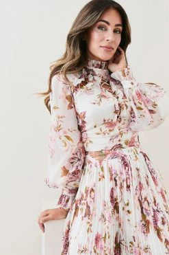 Karen Millen Lydia Millen Floral Ruffle Chiffon Blouse -Karen Millen shop lydia millen floral ruffle chiffon blouse 2