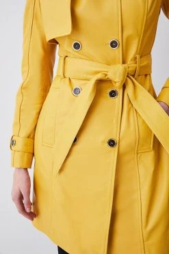 Karen Millen Leather Short Trench Coat -Karen Millen shop marigold leather short trench coat 1 2