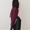 Karen Millen Compact Stretch Corset Waist Zip Front Pencil Skirt -Karen Millen shop merlot compact stretch corset waist zip front pencil skirt