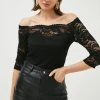 Karen Millen Lace Bardot Half Sleeve Jersey Bodysuit