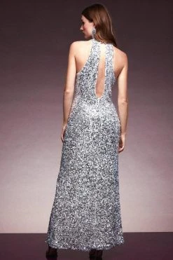 Karen Millen Sequin Halter Maxi 9 Karen Millen Sequin Halter Maxi -Karen Millen shop metallic silver sequin halter maxi 3